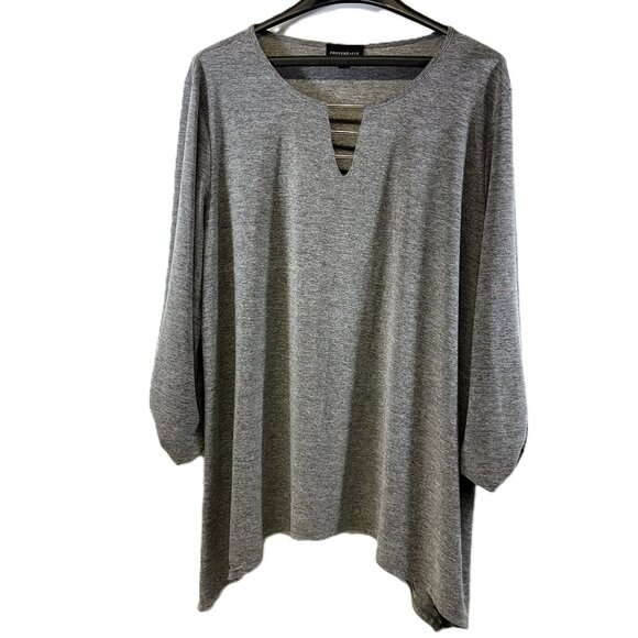 Fortune + Ivy Gray Keyhole Tunic Top, Long Sleeve, Plus Size XXL - Picture 1 of 8